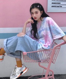 パステルカラー タイダイ柄 韓国 ストリート y2k 古着風 ビッグシルエット プリント 半袖 Tシャツ