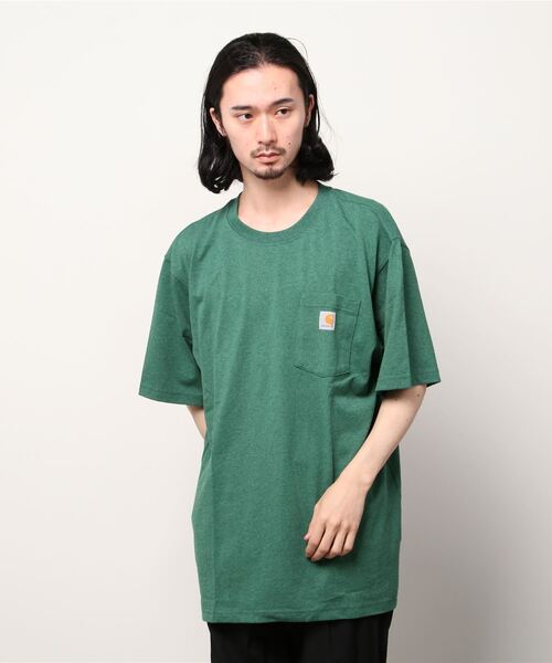 Carhartt(カーハート)の「carhartt / カーハート ビッグシルエット ポケット半袖 ロゴ Tシャツ Workwear Pocket 1/2 Sleeve T-Shirts(Tシャツ/カットソー・メンズ・エメラルドブルー/ブラック/ダークブラウン/ベージュ/ネイビー/グリーン/ヘザーグレー/バーガンディー/ヘザーチャコール/コバルトブルー/グレイッシュブルー/ホワイト/ブルー系その他/グリーン系その他/ブルー系その他2/イエロー系その他/ブラウン系その他/オレンジ系その他/グレー系その他4/オレンジ/グリーン系その他2/グリーン系その他3・MEDIUM/LARGE/X-LARGE/XX-LARGE/SMALL)」の10枚目の写真