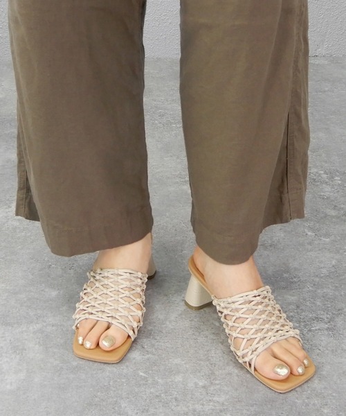 minia（ミニア）の「フィッシュネットミュール/ヒールサンダル　□（サンダル・レディース・ブラック/ゴールド/アイボリー・S/M/L/LL）」の6枚目の写真