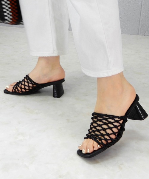 minia（ミニア）の「フィッシュネットミュール/ヒールサンダル　□（サンダル・レディース・ブラック/ゴールド/アイボリー・S/M/L/LL）」の7枚目の写真