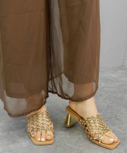 minia（ミニア）の「フィッシュネットミュール/ヒールサンダル　□（サンダル・レディース・ブラック/ゴールド/アイボリー・S/M/L/LL）」の8枚目の写真