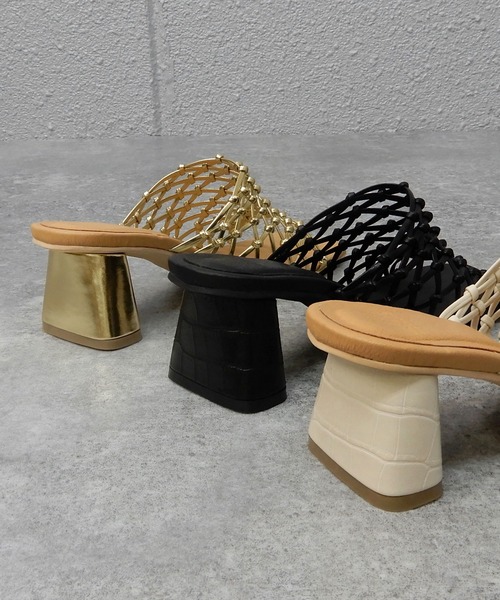 minia（ミニア）の「フィッシュネットミュール/ヒールサンダル　□（サンダル・レディース・ブラック/ゴールド/アイボリー・S/M/L/LL）」の11枚目の写真