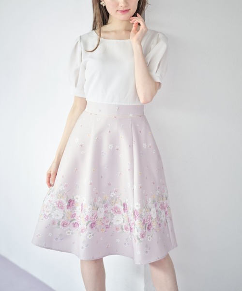 フラワープリント切り替えパフスリーブワンピース　ラベンダー tocco closet（トッコ クローゼット）の「フラワープリント