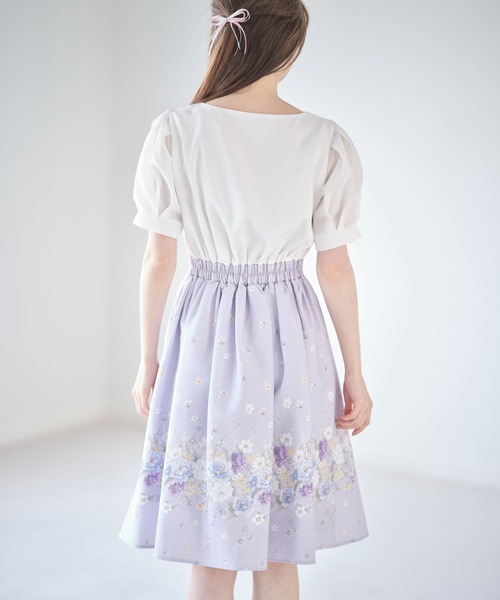 フラワープリント切り替えパフスリーブワンピース　ラベンダー tocco closet（トッコ クローゼット）の「フラワープリント