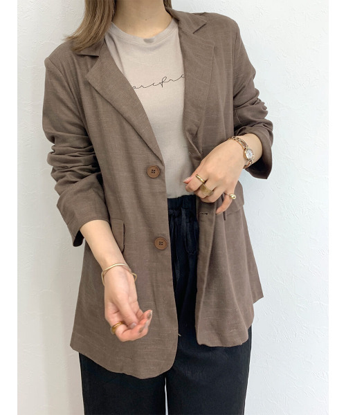 ISOOK（アイスー）の「Linen tailored jacket / リネンテーラードジャケット（テーラードジャケット・レディース・アイボリー/ブラウン・FREE）」の2枚目の写真
