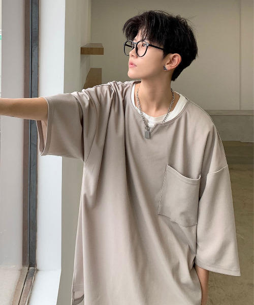 neos（ネオス）の「【neos -addictive design-】ルーズシルエット キーネック Tシャツ タンクトップ アンサンブル（Tシャツ/カットソー・メンズ・ホワイト/ブラウン/グレイッシュベージュ/ベージュ・MEDIUM/LARGE）」の4枚目の写真