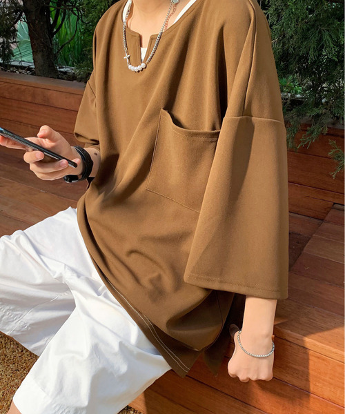 neos（ネオス）の「【neos -addictive design-】ルーズシルエット キーネック Tシャツ タンクトップ アンサンブル（Tシャツ/カットソー・メンズ・ホワイト/ブラウン/グレイッシュベージュ/ベージュ・MEDIUM/LARGE）」の16枚目の写真