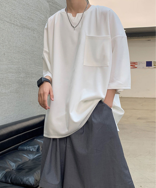 neos（ネオス）の「【neos -addictive design-】ルーズシルエット キーネック Tシャツ タンクトップ アンサンブル（Tシャツ/カットソー・メンズ・ホワイト/ブラウン/グレイッシュベージュ/ベージュ・MEDIUM/LARGE）」の10枚目の写真