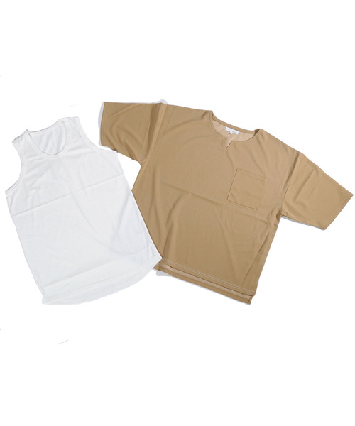 neos（ネオス）の「【neos -addictive design-】ルーズシルエット キーネック Tシャツ タンクトップ アンサンブル（Tシャツ/カットソー・メンズ・ホワイト/ブラウン/グレイッシュベージュ/ベージュ・MEDIUM/LARGE）」の7枚目の写真