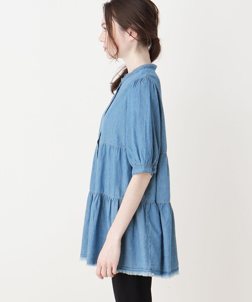 Cutie Blonde（キューティーブロンド）の「◆【S-L】デニムティアードチュニックブラウス（シャツ/ブラウス・レディース・サックスブルー/ブラック/ネイビー・03/02/01）」の5枚目の写真