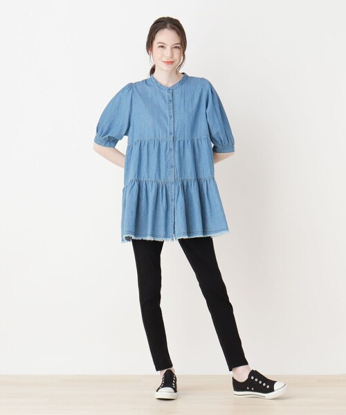 Cutie Blonde（キューティーブロンド）の「◆【S-L】デニムティアードチュニックブラウス（シャツ/ブラウス・レディース・サックスブルー/ブラック/ネイビー・03/02/01）」の11枚目の写真