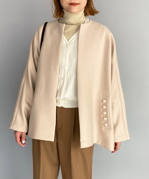 PICCIN(ピッチン)の「カルゼポケットパールショートコート(その他アウター・レディース・ブラック/ベージュ/マスタード・M)」の14枚目の写真