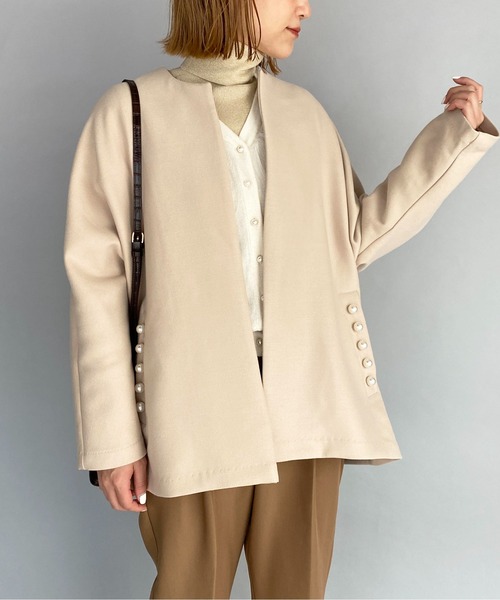 PICCIN(ピッチン)の「カルゼポケットパールショートコート(その他アウター・レディース・ブラック/ベージュ/マスタード・M)」の18枚目の写真