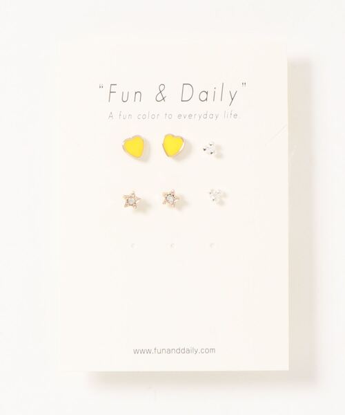 Fun & Daily（ファンアンドデイリー）の「F&D : 3セット・スター＆ハートスモールピアス（ピアス（両耳用）・レディース・レッド/イエロー・FREE）」の2枚目の写真