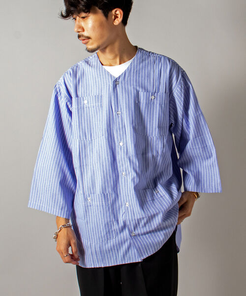 GLOSTER(グロスター)の「【GLOSTER/グロスター】ノーカラーキューバシャツ 7分袖(シャツ/ブラウス・メンズ・ブラック系その他/ブルー系その他・MEDIUM/LARGE)」の17枚目の写真