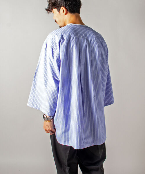 GLOSTER(グロスター)の「【GLOSTER/グロスター】ノーカラーキューバシャツ 7分袖(シャツ/ブラウス・メンズ・ブラック系その他/ブルー系その他・MEDIUM/LARGE)」の11枚目の写真