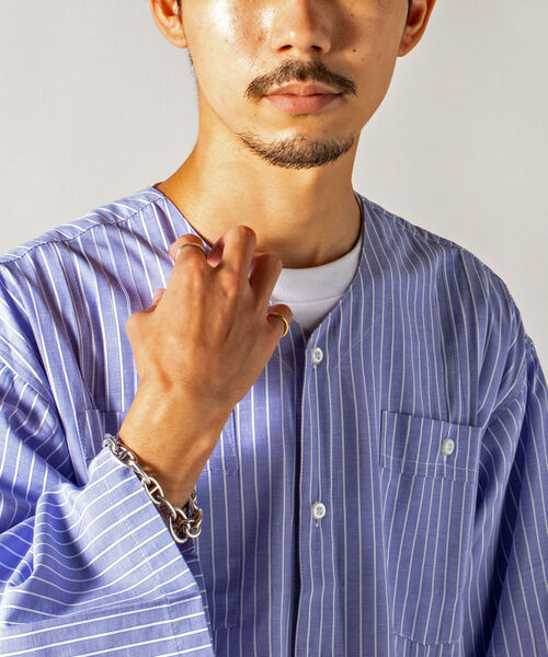 GLOSTER(グロスター)の「【GLOSTER/グロスター】ノーカラーキューバシャツ 7分袖(シャツ/ブラウス・メンズ・ブラック系その他/ブルー系その他・MEDIUM/LARGE)」の21枚目の写真