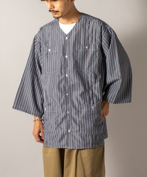 GLOSTER(グロスター)の「【GLOSTER/グロスター】ノーカラーキューバシャツ 7分袖(シャツ/ブラウス・メンズ・ブラック系その他/ブルー系その他・MEDIUM/LARGE)」の12枚目の写真