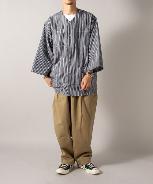 GLOSTER(グロスター)の「【GLOSTER/グロスター】ノーカラーキューバシャツ 7分袖(シャツ/ブラウス・メンズ・ブラック系その他/ブルー系その他・MEDIUM/LARGE)」の5枚目の写真