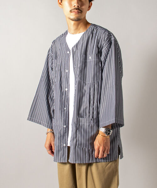 GLOSTER(グロスター)の「【GLOSTER/グロスター】ノーカラーキューバシャツ 7分袖(シャツ/ブラウス・メンズ・ブラック系その他/ブルー系その他・MEDIUM/LARGE)」の7枚目の写真