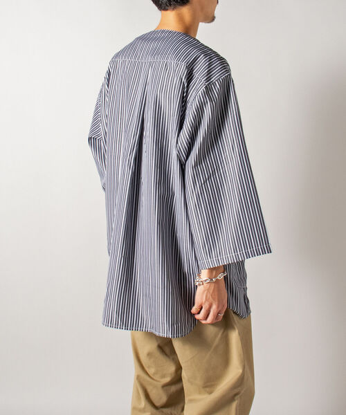 GLOSTER(グロスター)の「【GLOSTER/グロスター】ノーカラーキューバシャツ 7分袖(シャツ/ブラウス・メンズ・ブラック系その他/ブルー系その他・MEDIUM/LARGE)」の9枚目の写真