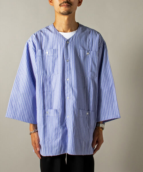 GLOSTER(グロスター)の「【GLOSTER/グロスター】ノーカラーキューバシャツ 7分袖(シャツ/ブラウス・メンズ・ブラック系その他/ブルー系その他・MEDIUM/LARGE)」の19枚目の写真