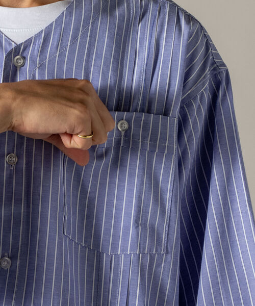 GLOSTER(グロスター)の「【GLOSTER/グロスター】ノーカラーキューバシャツ 7分袖(シャツ/ブラウス・メンズ・ブラック系その他/ブルー系その他・MEDIUM/LARGE)」の8枚目の写真