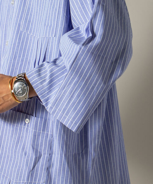 GLOSTER(グロスター)の「【GLOSTER/グロスター】ノーカラーキューバシャツ 7分袖(シャツ/ブラウス・メンズ・ブラック系その他/ブルー系その他・MEDIUM/LARGE)」の4枚目の写真