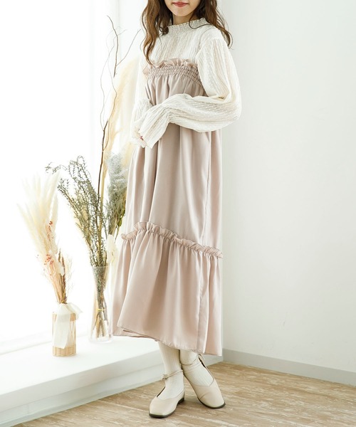SLURR(スラ―)の「【2way】ギャザーフリルキャミワンピース(ワンピース・レディース・ベージュ/チョコ・FREE)」の2枚目の写真