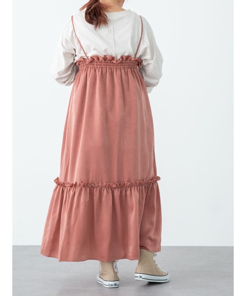 SLURR(スラ―)の「【2way】ギャザーフリルキャミワンピース(ワンピース・レディース・ベージュ/チョコ・FREE)」の4枚目の写真