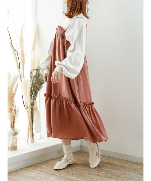 SLURR(スラ―)の「【2way】ギャザーフリルキャミワンピース(ワンピース・レディース・ベージュ/チョコ・FREE)」の17枚目の写真