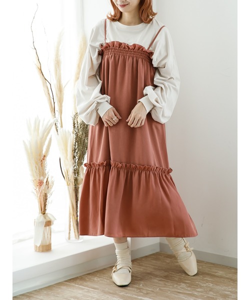 SLURR(スラ―)の「【2way】ギャザーフリルキャミワンピース(ワンピース・レディース・ベージュ/チョコ・FREE)」の19枚目の写真