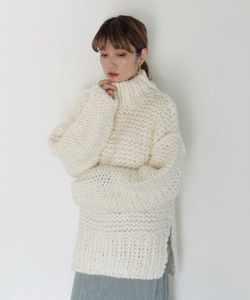 CLEIO（クレイオ）の「【CLEIO】ハンドメイドバックオープンニット（ニット/セーター・レディース・ベージュ/ブラウン/アイボリー・FREE）」の4枚目の写真