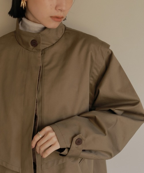 ReNorm（リノーム）の「スタンドカラーレイヤードコート（トレンチコート・レディース・モカ/ダークカーキ・フリー）」の14枚目の写真