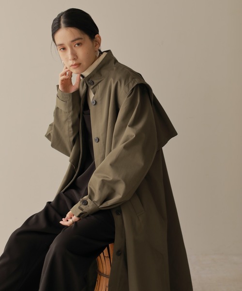 ReNorm（リノーム）の「スタンドカラーレイヤードコート（トレンチコート・レディース・モカ/ダークカーキ・フリー）」の17枚目の写真