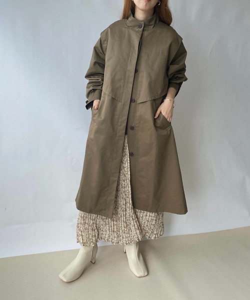 ReNorm（リノーム）の「スタンドカラーレイヤードコート（トレンチコート・レディース・モカ/ダークカーキ・フリー）」の19枚目の写真