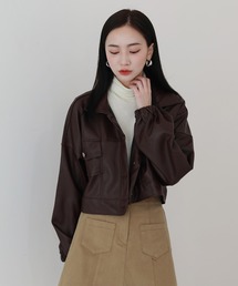 by muni:r | おしゃれの完成 クロップ コーティング ジャケット(ライダースジャケット)