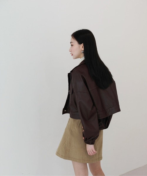 by muni:r（バイ ムニール）の「おしゃれの完成 クロップ コーティング ジャケット（ライダースジャケット・レディース・ブラック/ブラウン・FREE）」の10枚目の写真