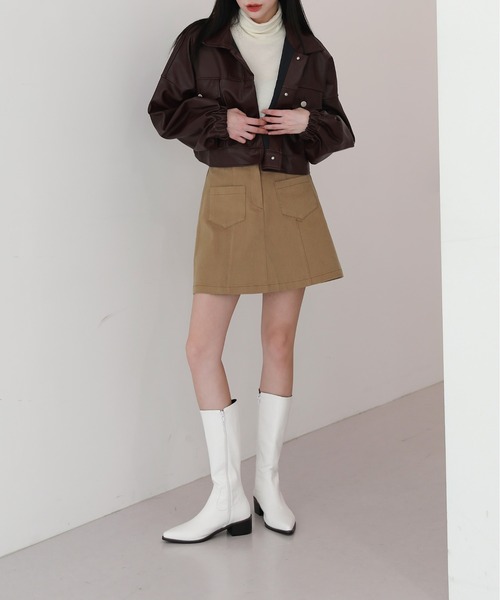 by muni:r（バイ ムニール）の「おしゃれの完成 クロップ コーティング ジャケット（ライダースジャケット・レディース・ブラック/ブラウン・FREE）」の17枚目の写真