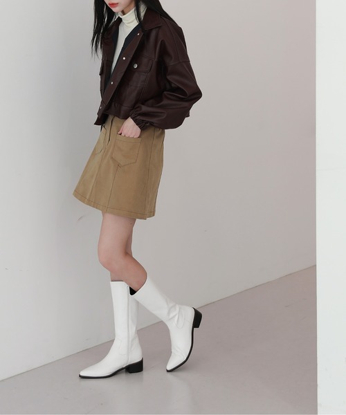 by muni:r（バイ ムニール）の「おしゃれの完成 クロップ コーティング ジャケット（ライダースジャケット・レディース・ブラック/ブラウン・FREE）」の19枚目の写真