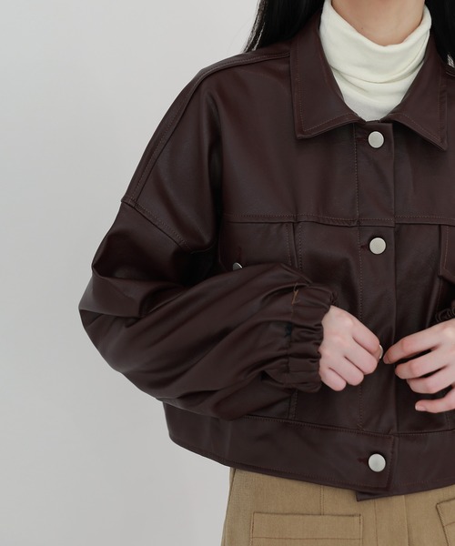 by muni:r（バイ ムニール）の「おしゃれの完成 クロップ コーティング ジャケット（ライダースジャケット・レディース・ブラック/ブラウン・FREE）」の11枚目の写真