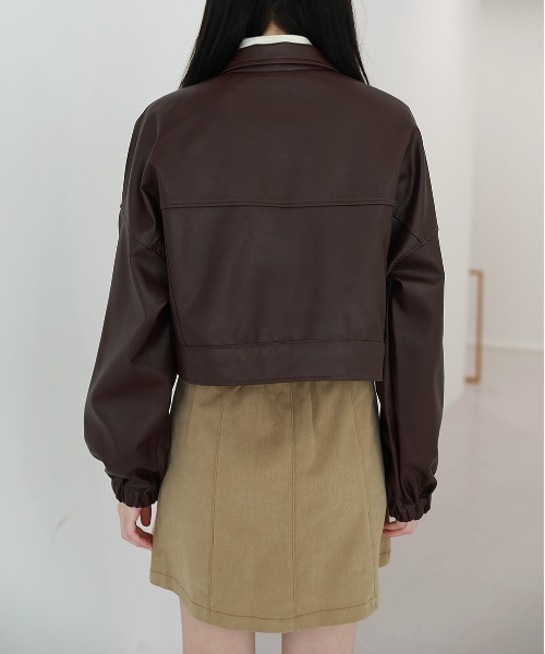 by muni:r（バイ ムニール）の「おしゃれの完成 クロップ コーティング ジャケット（ライダースジャケット・レディース・ブラック/ブラウン・FREE）」の9枚目の写真