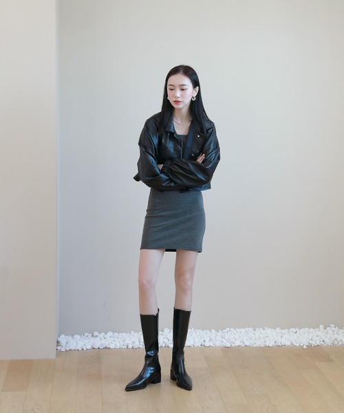 by muni:r（バイ ムニール）の「おしゃれの完成 クロップ コーティング ジャケット（ライダースジャケット・レディース・ブラック/ブラウン・FREE）」の12枚目の写真