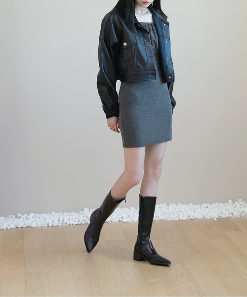 by muni:r（バイ ムニール）の「おしゃれの完成 クロップ コーティング ジャケット（ライダースジャケット・レディース・ブラック/ブラウン・FREE）」の5枚目の写真