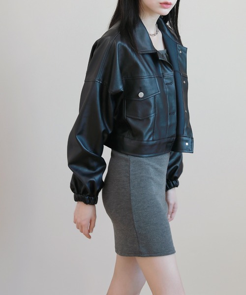 by muni:r（バイ ムニール）の「おしゃれの完成 クロップ コーティング ジャケット（ライダースジャケット・レディース・ブラック/ブラウン・FREE）」の20枚目の写真