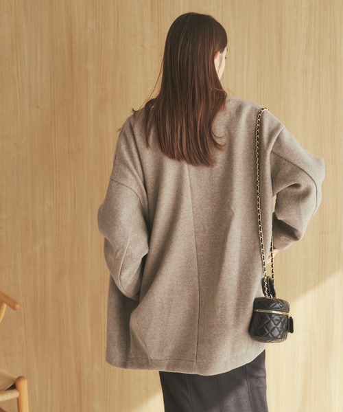 ANGIE（アンジー）の「ノーカラーミドルコクーンコート（ノーカラーコート・レディース・ブラック/杢グレー/ベージュ/ライトベージュ/ピンクベージュ・FREE）」の22枚目の写真