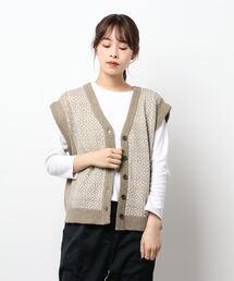 Samansa Mos2 | 前後着ジャカード柄ニットベスト(ベスト)