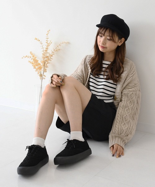 NOFALL（ノーフォール）の「キルティングボアレースアップスニーカー（スニーカー・レディース・ブラック/ベージュ・LL/3L/S/M/L）」の4枚目の写真