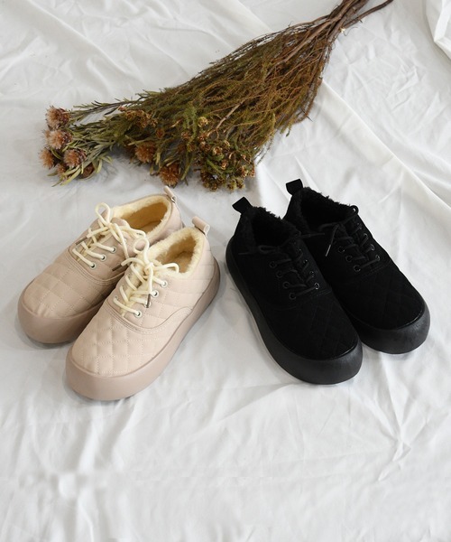 NOFALL（ノーフォール）の「キルティングボアレースアップスニーカー（スニーカー・レディース・ブラック/ベージュ・LL/3L/S/M/L）」の15枚目の写真