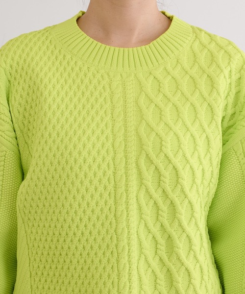 BONbazaar（ボンバザール）の「《ケーブル編み好きな方は喉から手が出るほど欲しい！》POLYケーブルニット（ニット/セーター・レディース・ホワイト/ライトグレー/イエロー系・FREE）」の15枚目の写真